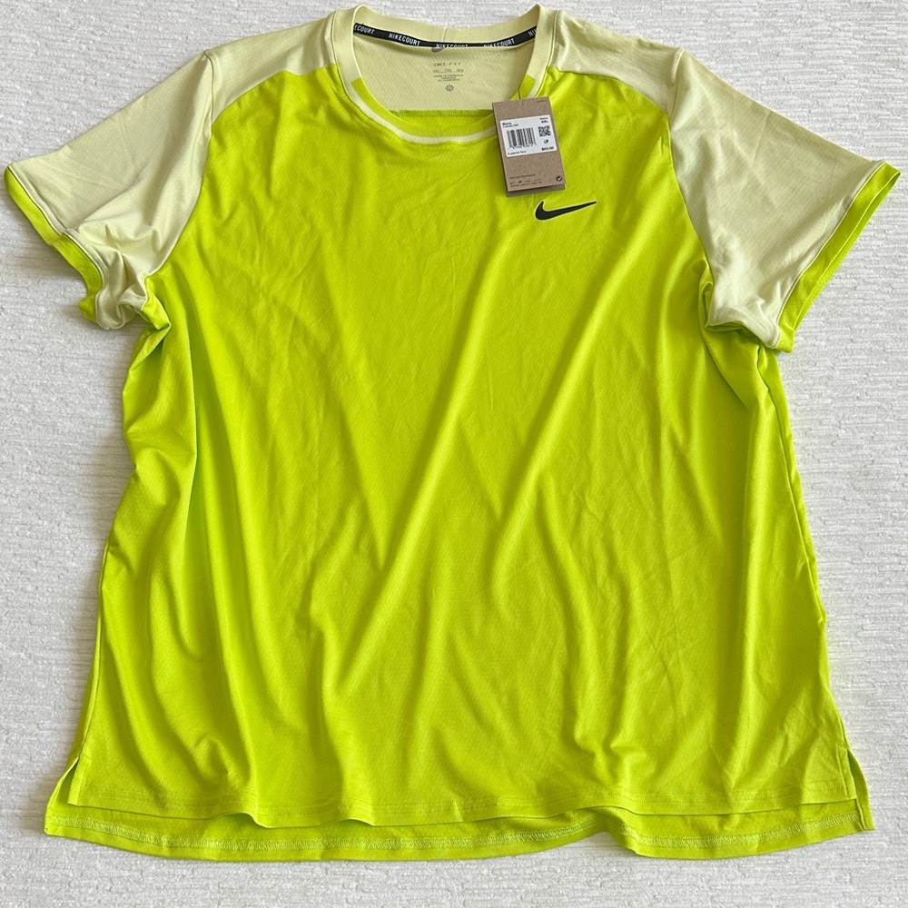 Nike Men's Neon Green Athletic Tennis Tee with Light Green Sleeves NWT